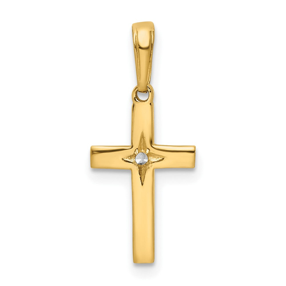 14K Gelb & Rhodium mit Rhodium Diamantiert Kreuz Anhänger