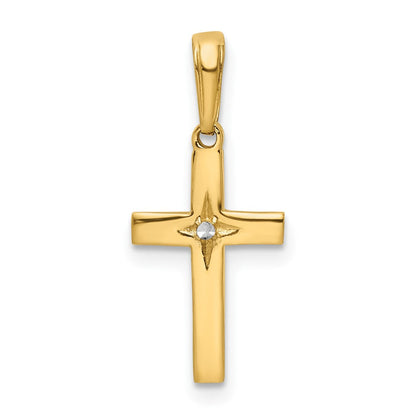 14K Gelb & Rhodium mit Rhodium Diamantiert Kreuz Anhänger