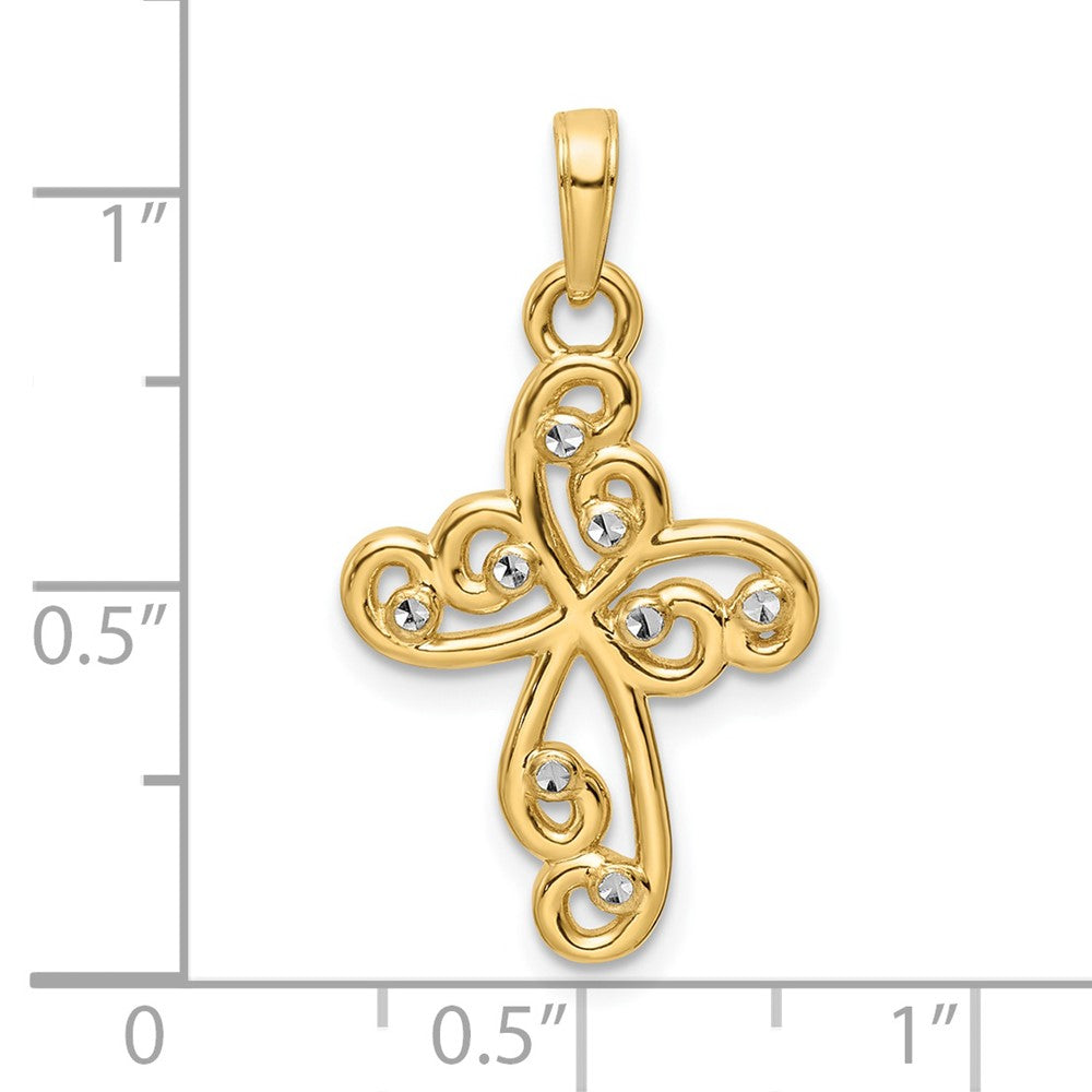 14K Gelb- und Rhodiumgold mit Rhodium, diamantierter Kreuzanhänger