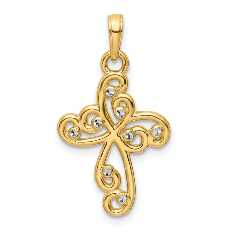 14K Gelb- und Rhodiumgold mit Rhodium, diamantierter Kreuzanhänger