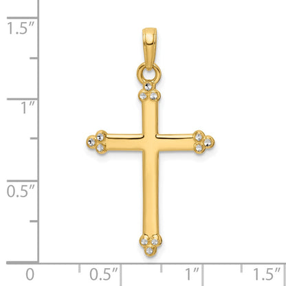14K Gelb- und Rhodiumgold-Kreuzanhänger mit Rhodium, diamantiert