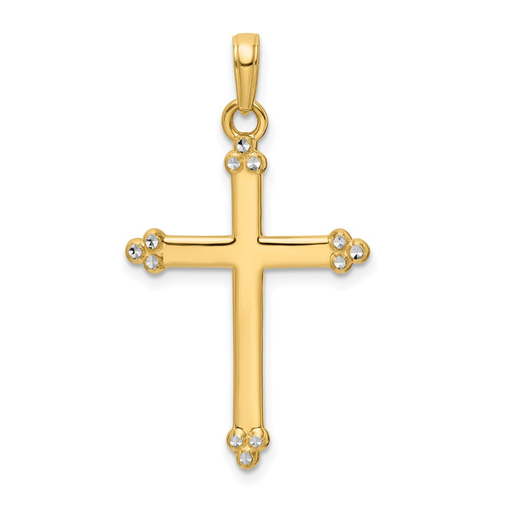 14K Gelb- und Rhodiumgold-Kreuzanhänger mit Rhodium, diamantiert