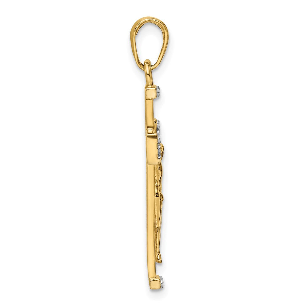 14K Gelbgold & Rhodiumgold mit Rhodium diamantierter Kruzifix-Anhänger