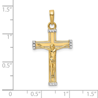 14K Gelbgold & Rhodiumgold mit Rhodium diamantierter Kruzifix-Anhänger