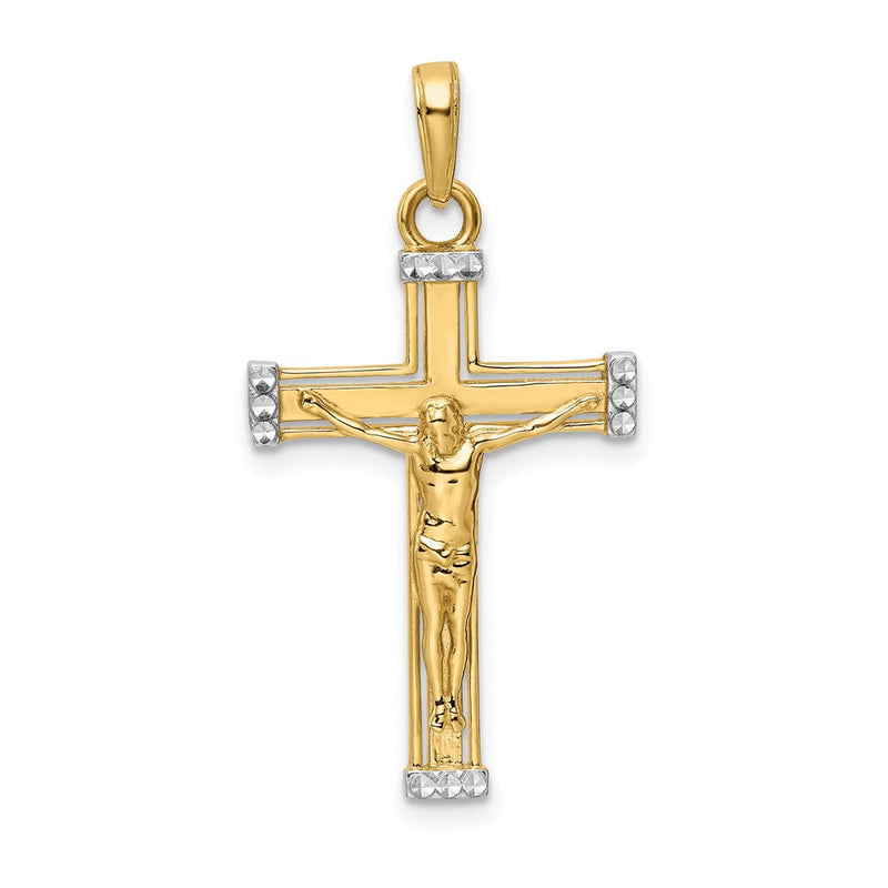 14K Gelbgold & Rhodiumgold mit Rhodium diamantierter Kruzifix-Anhänger