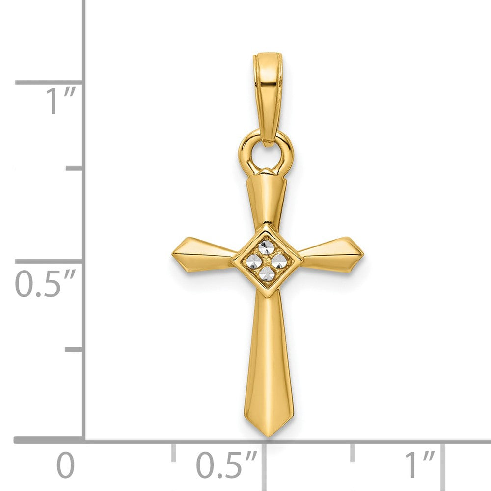 14K Gelb & Rhodium mit Rhodium Diamantiert Kreuz Anhänger