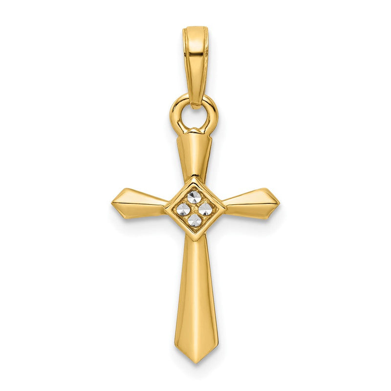 14K Gelb & Rhodium mit Rhodium Diamantiert Kreuz Anhänger
