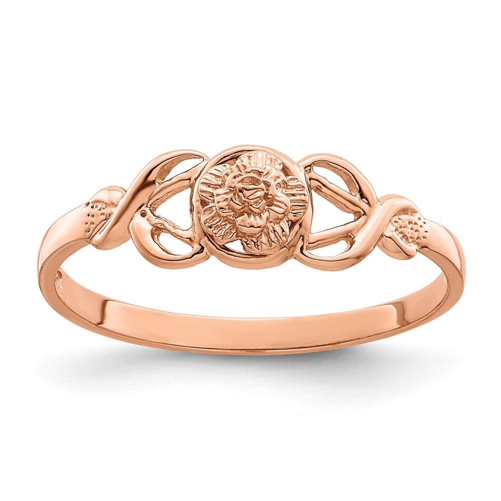14K Roségold Ring mit poliertem Blumendesign