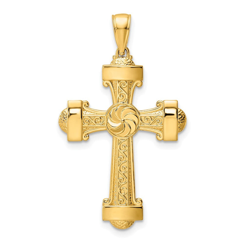 14K Gelbgold Polierter Fantasie-Kreuz-Anhänger