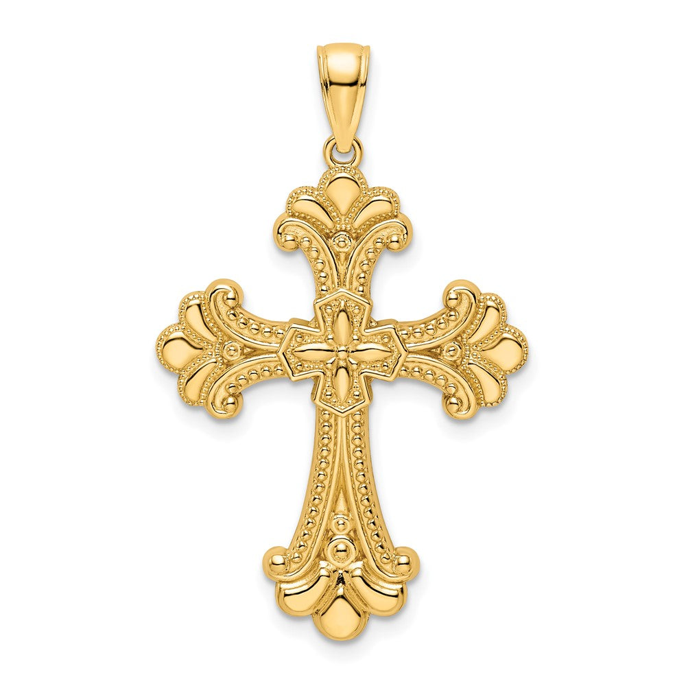 14K Gelbgold Polierter Perlen-Fantasie-Kreuzanhänger