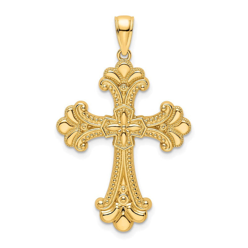 14K Gelbgold Polierter Perlen-Fantasie-Kreuzanhänger
