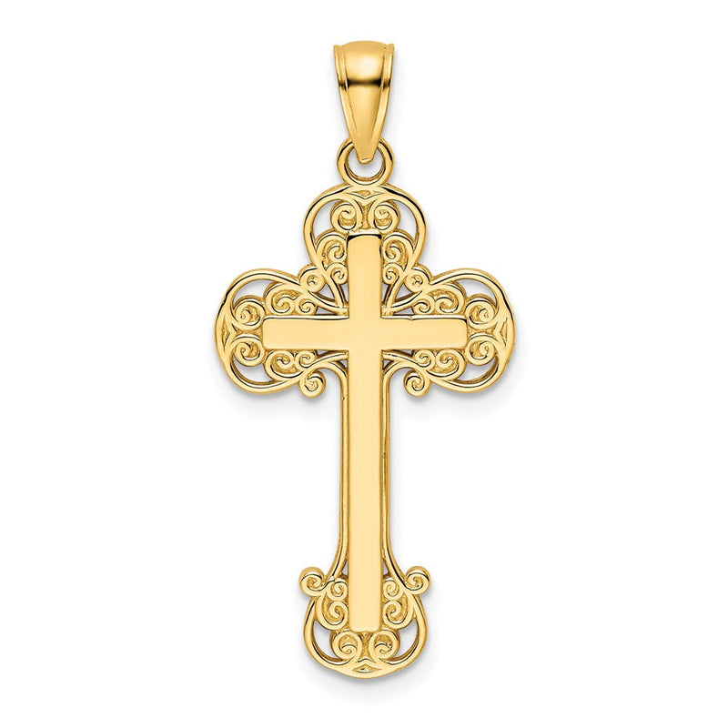 14K Gelbgold Polierter Fantasie-Kreuz-Anhänger