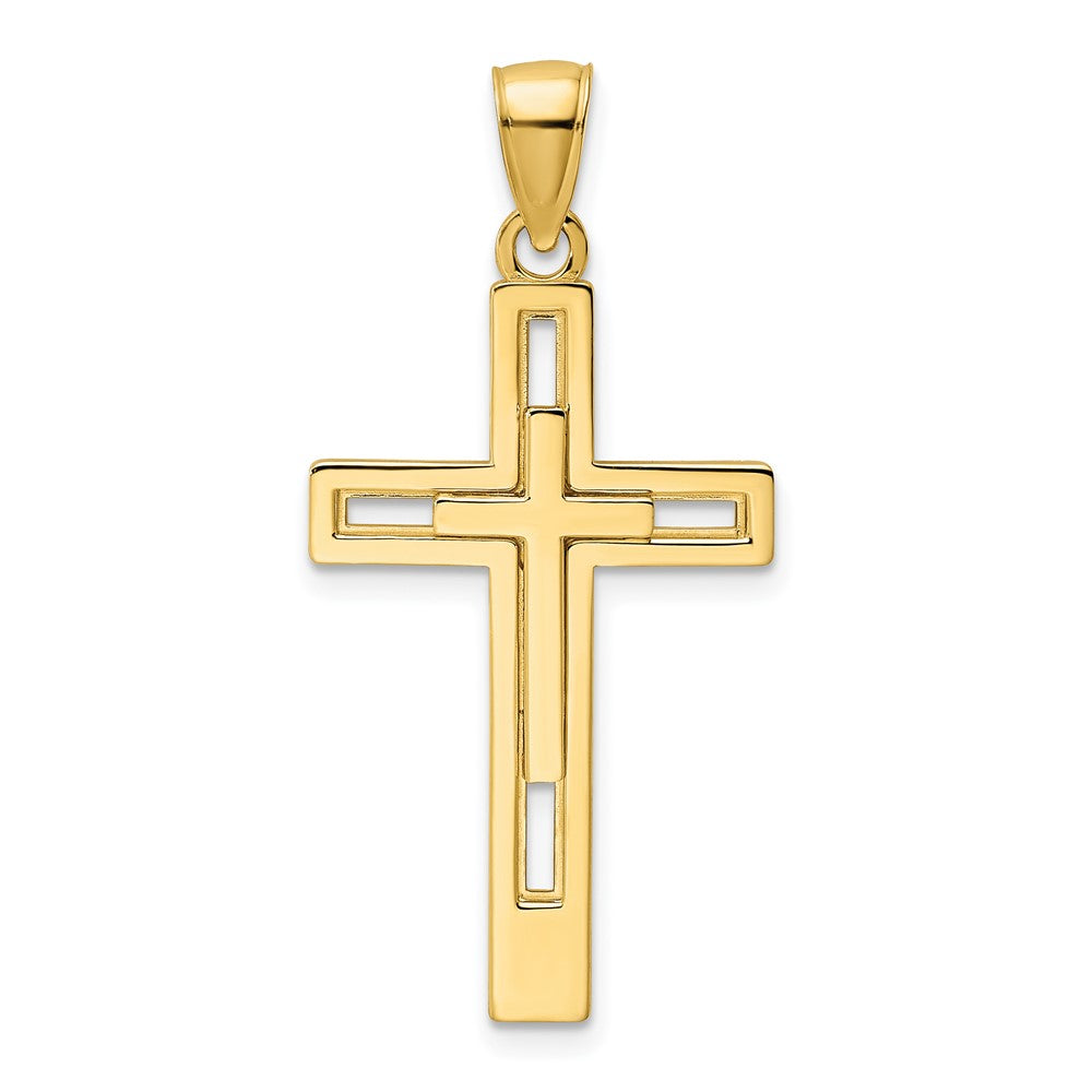 14K Gelbgold Polierter Doppelkreuz-Anhänger