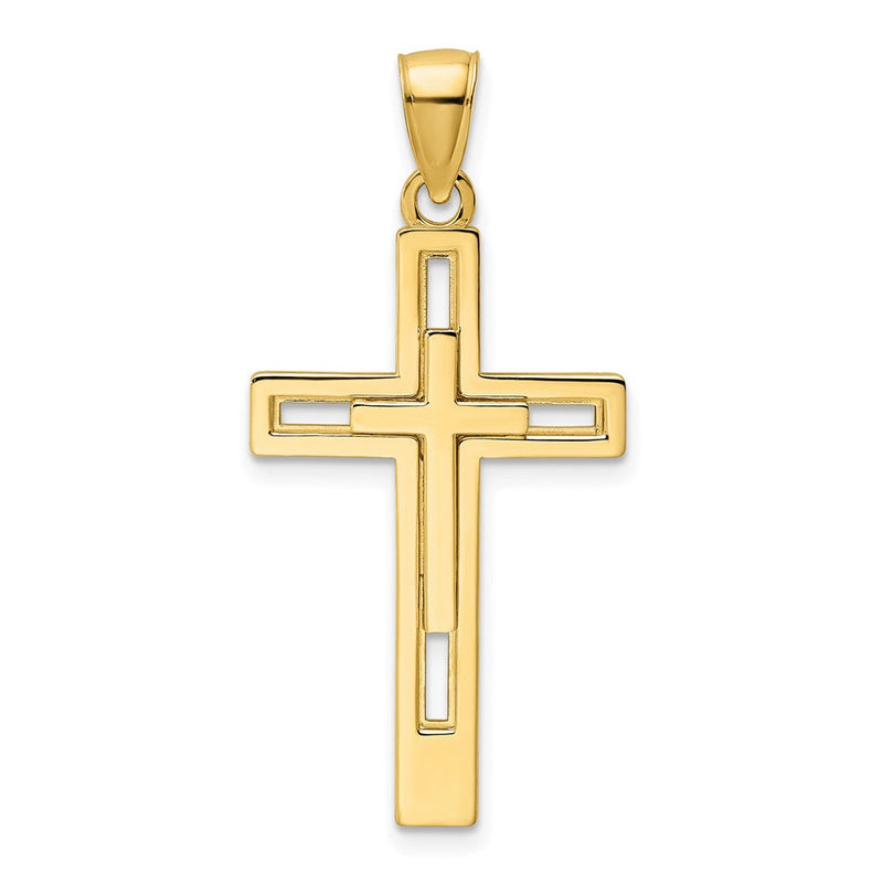 14K Gelbgold Polierter Doppelkreuz-Anhänger
