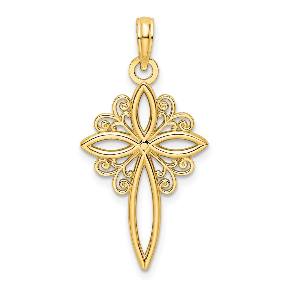 Polierter Kreuzanhänger aus 14K Gelbgold