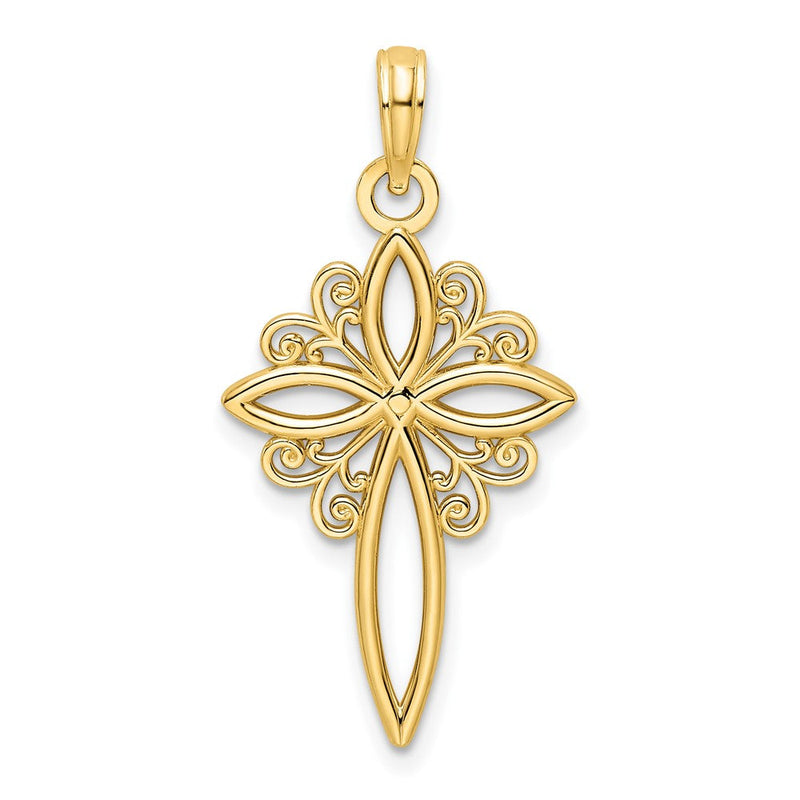 Polierter Kreuzanhänger aus 14K Gelbgold