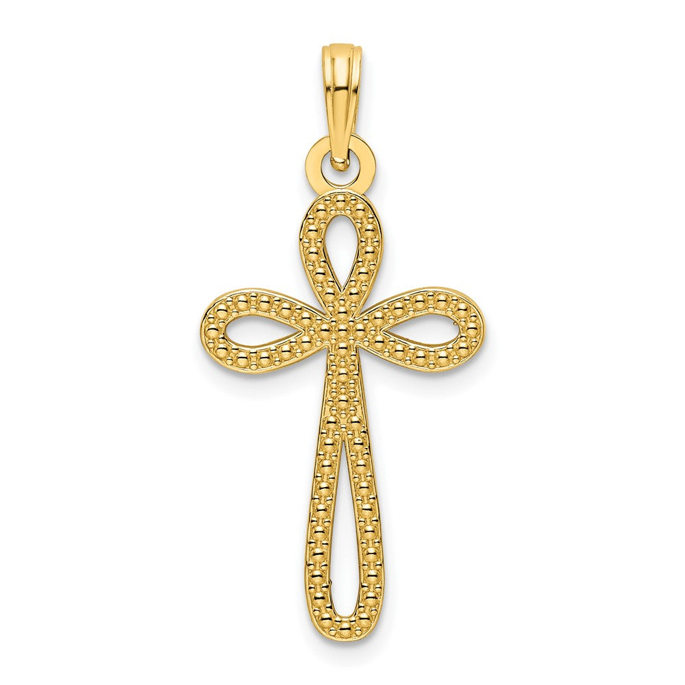 14K Gelbgold Kreuzanhänger mit Perlenrand