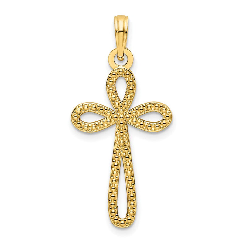 14K Gelbgold Kreuzanhänger mit Perlenrand