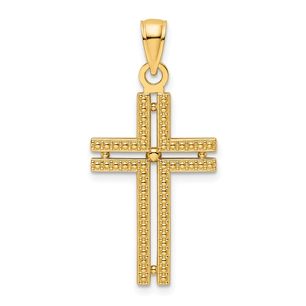 14K Gelbgold Kreuzanhänger mit Perlrand