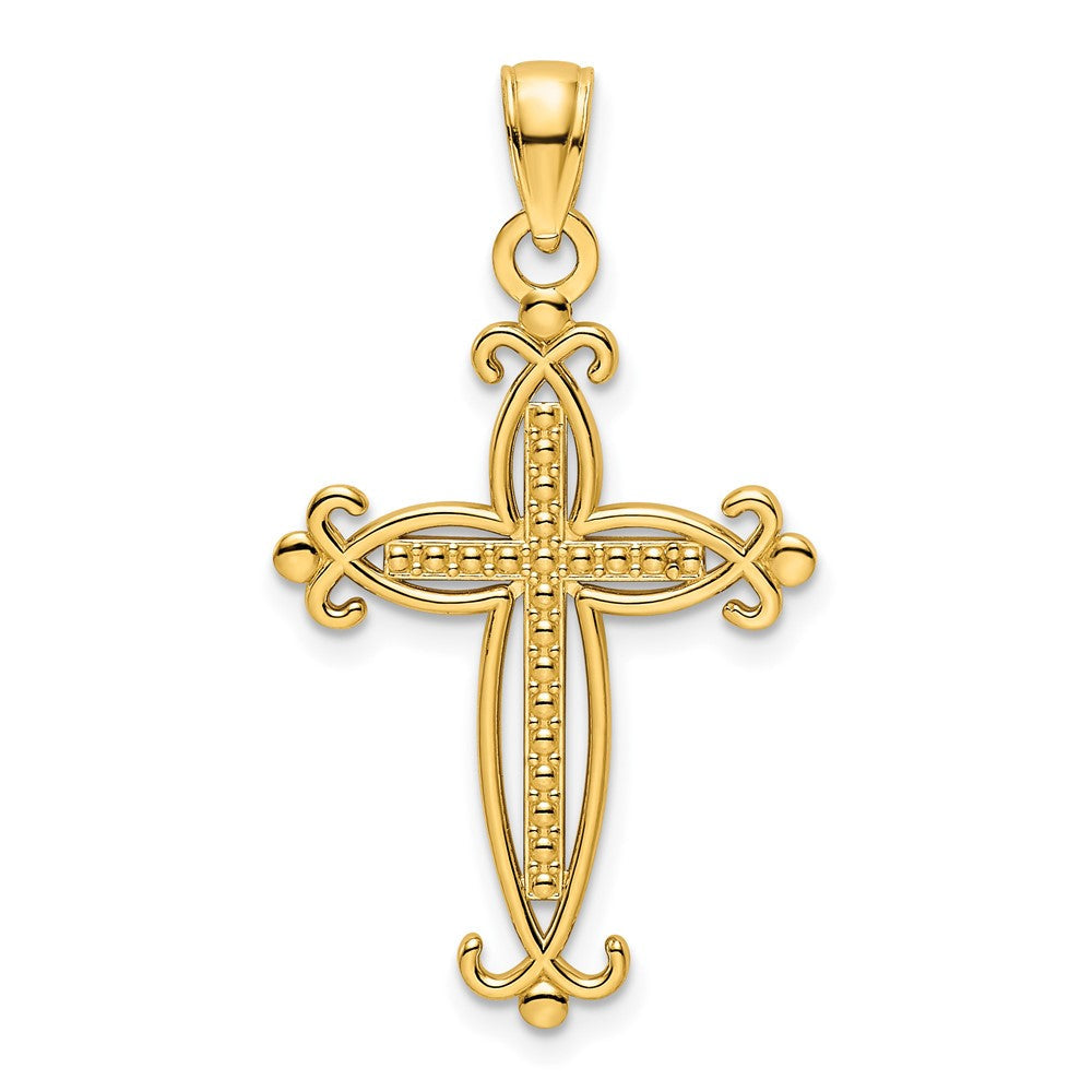 14 Karat Gelbgold Kreuz-Anhänger mit Perlrand, poliert