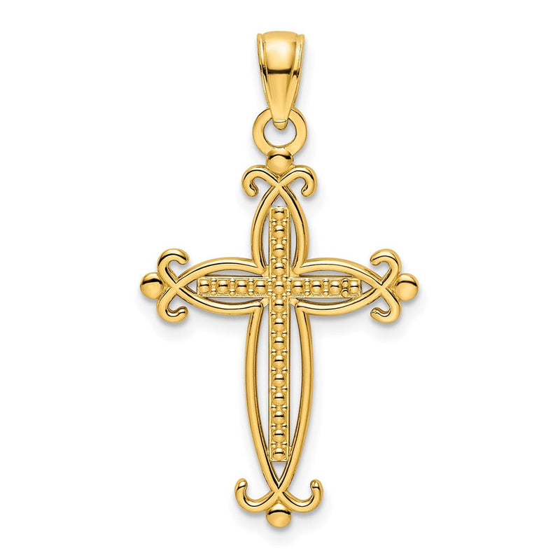 14 Karat Gelbgold Kreuz-Anhänger mit Perlrand, poliert