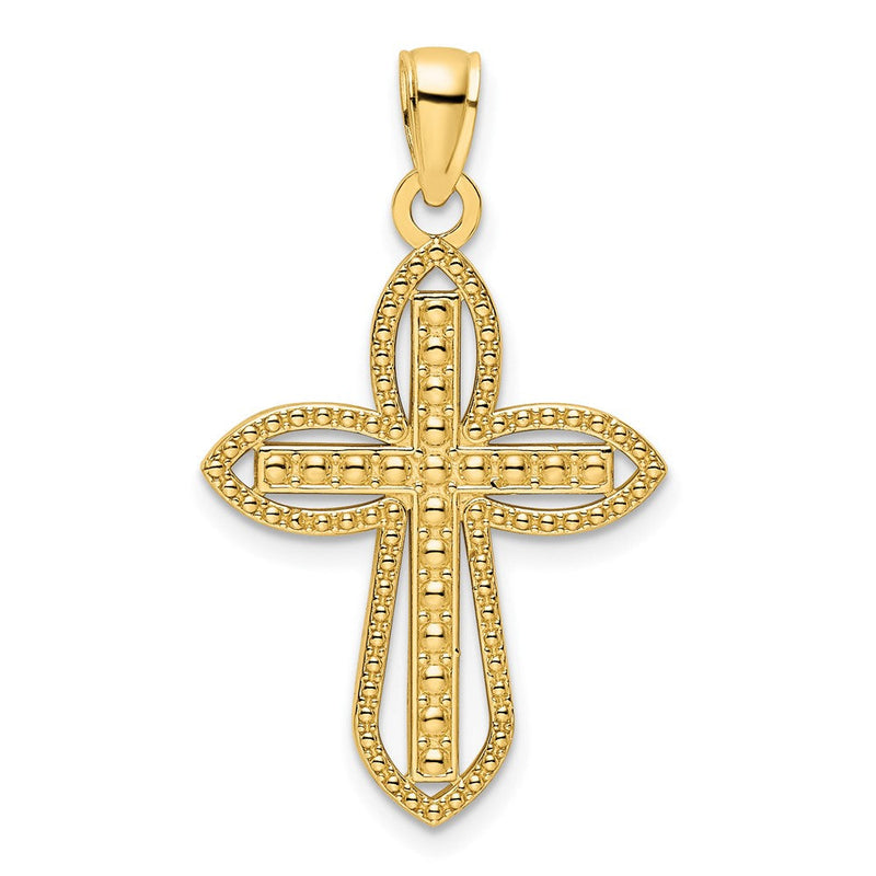 14K Gelbgold Polierter Perlen-Kreuz-Anhänger