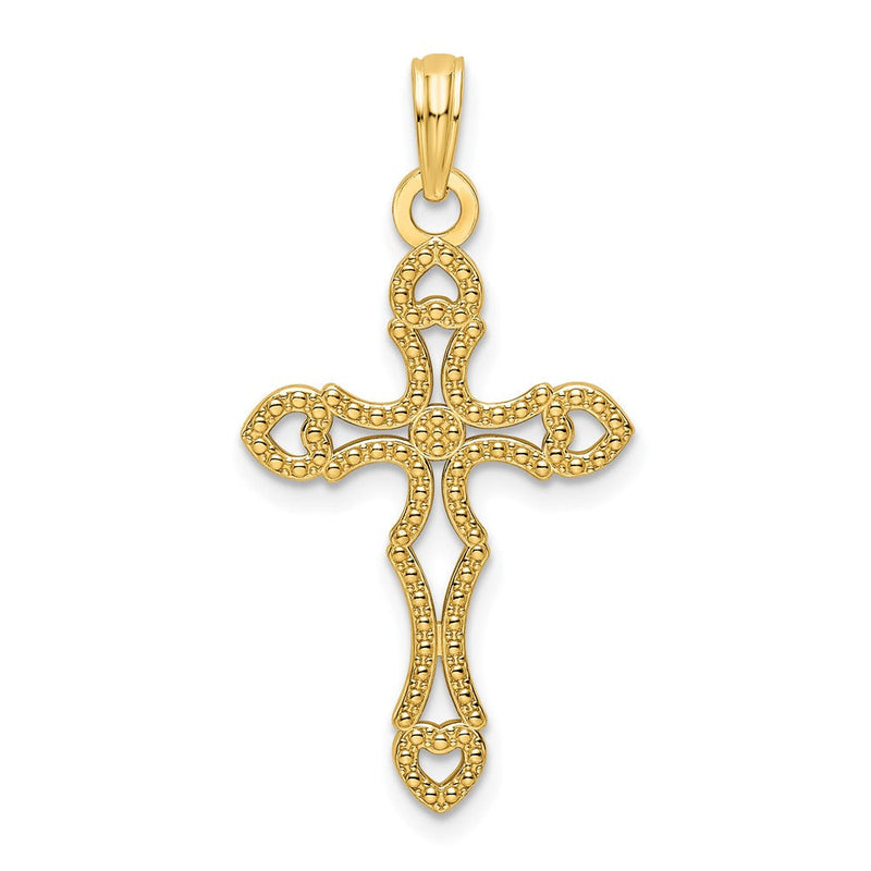 14 Karat Gelbgold Kreuzanhänger mit Perlenrand