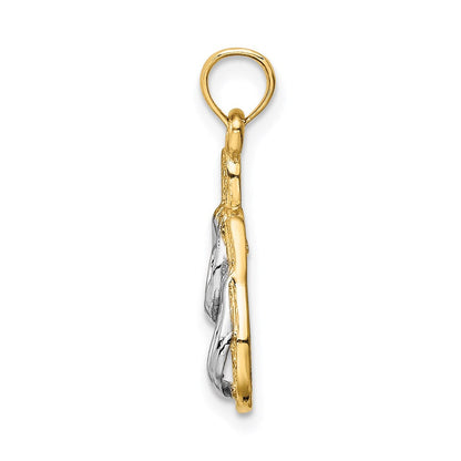 14K Gelbgold & Rhodium 3D mit Rhodium massiv poliert Sandalen-Anhänger