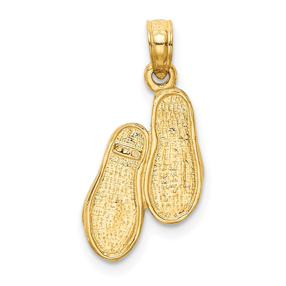14K Gelbgold & Rhodium 3D mit Rhodium massiv poliert Sandalen-Anhänger