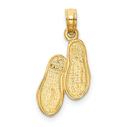 14K Gelbgold & Rhodium 3D mit Rhodium massiv poliert Sandalen-Anhänger