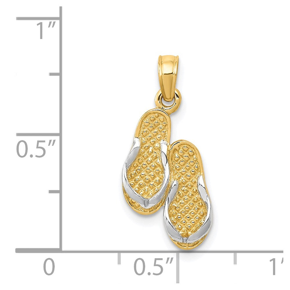 14K Gelbgold & Rhodium 3D mit Rhodium massiv poliert Sandalen-Anhänger