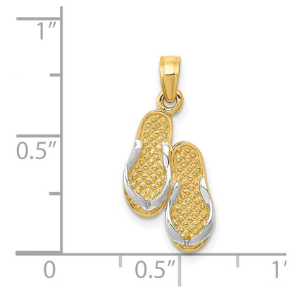 14K Gelbgold & Rhodium 3D mit Rhodium massiv poliert Sandalen-Anhänger