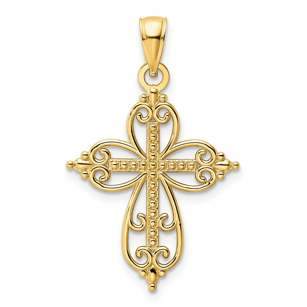 14K Gelbgold Polierter Perlen-Kreuz-Anhänger