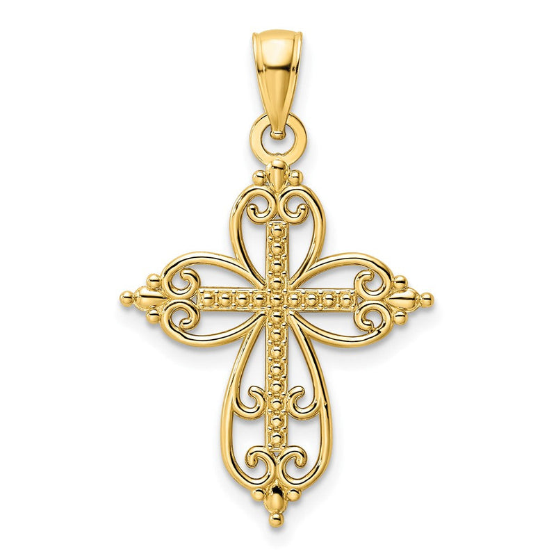 14K Gelbgold Polierter Perlen-Kreuz-Anhänger