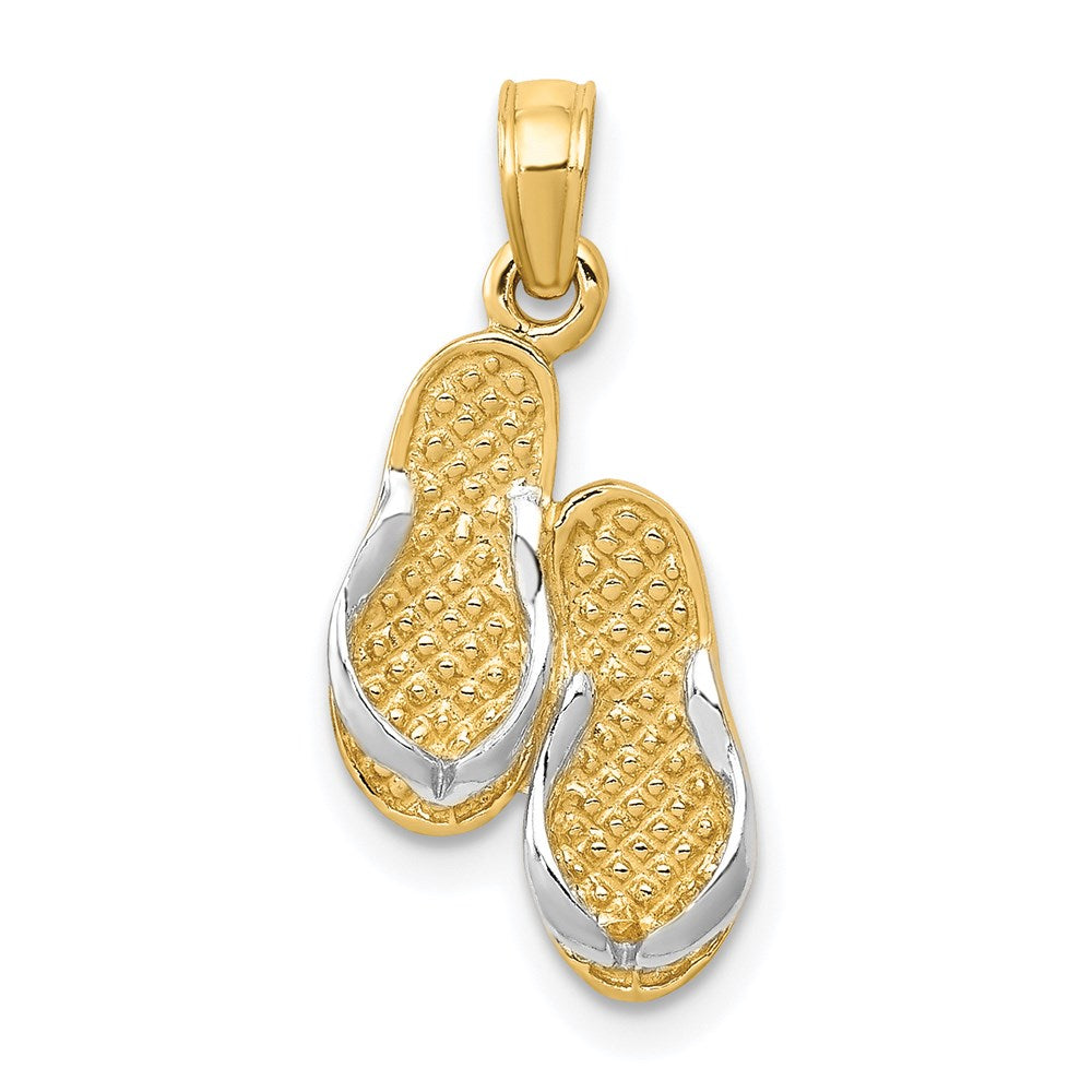 14K Gelbgold & Rhodium 3D mit Rhodium massiv poliert Sandalen-Anhänger