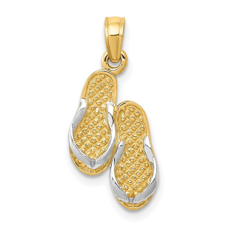 14K Gelbgold & Rhodium 3D mit Rhodium massiv poliert Sandalen-Anhänger