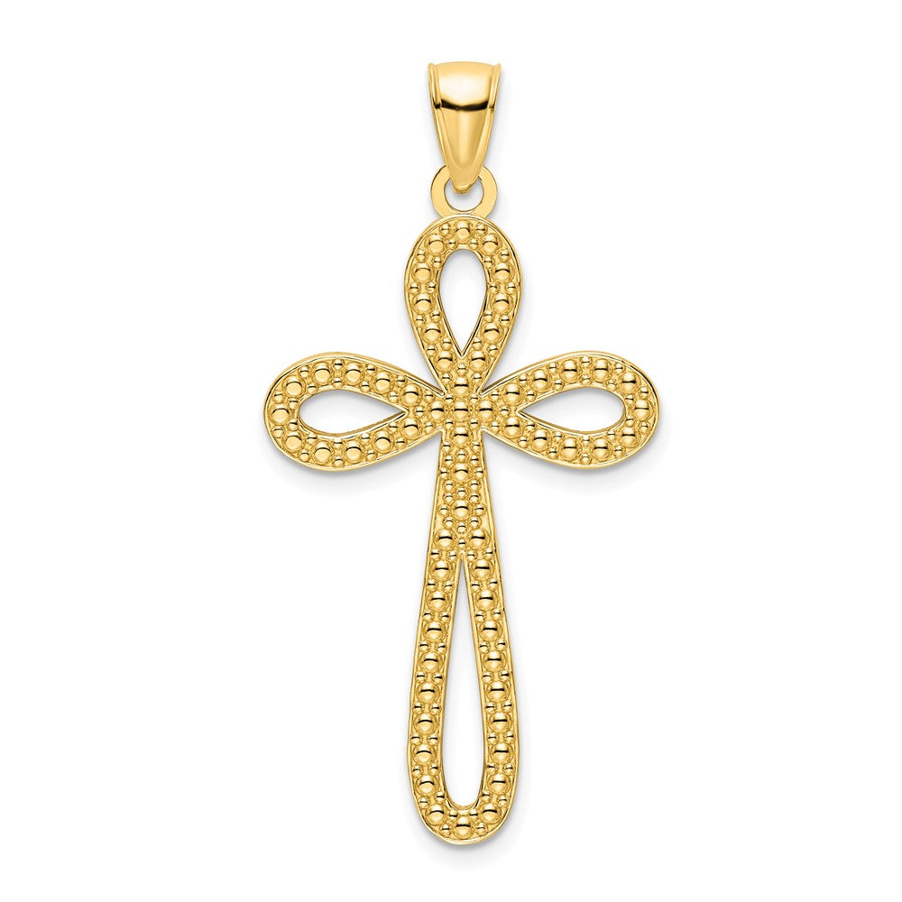 14K Gelbgold Polierter Perlen-Kreuzanhänger