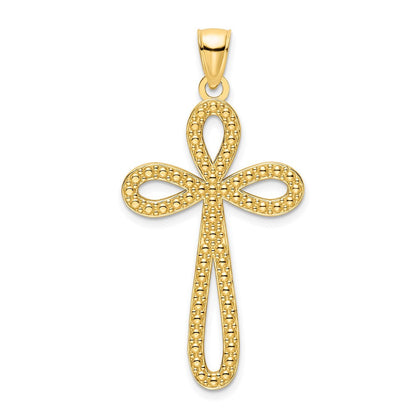 14K Gelbgold Polierter Perlen-Kreuzanhänger