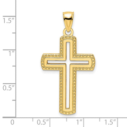 14K Gelbgold Polierter Kreuzanhänger mit Perlrand