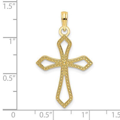 14K Gelbgold Polierter Kreuzanhänger mit Perlenrand