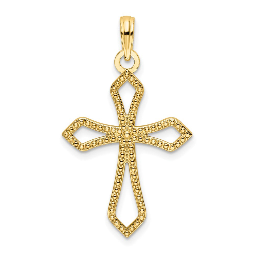 14K Gelbgold Polierter Kreuzanhänger mit Perlenrand