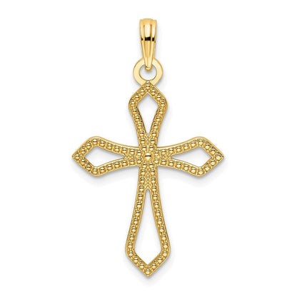 14K Gelbgold Polierter Kreuzanhänger mit Perlenrand