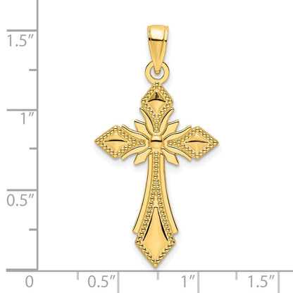 14K Gelbgold Polierter Perlen-Fantasie-Kreuz-Anhänger
