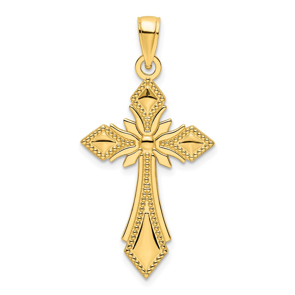 14K Gelbgold Polierter Perlen-Fantasie-Kreuz-Anhänger