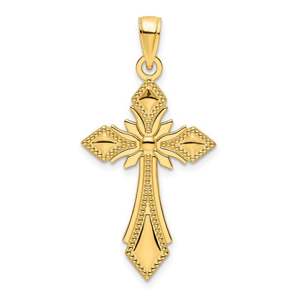 14K Gelbgold Polierter Perlen-Fantasie-Kreuz-Anhänger