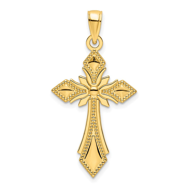 14K Gelbgold Polierter Perlen-Fantasie-Kreuz-Anhänger