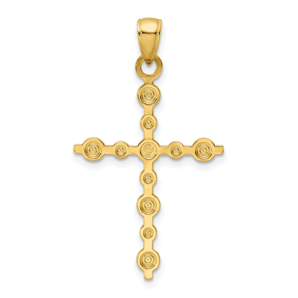 14K Gelbgold Polierter Kreuz-Anhänger mit Perlrand