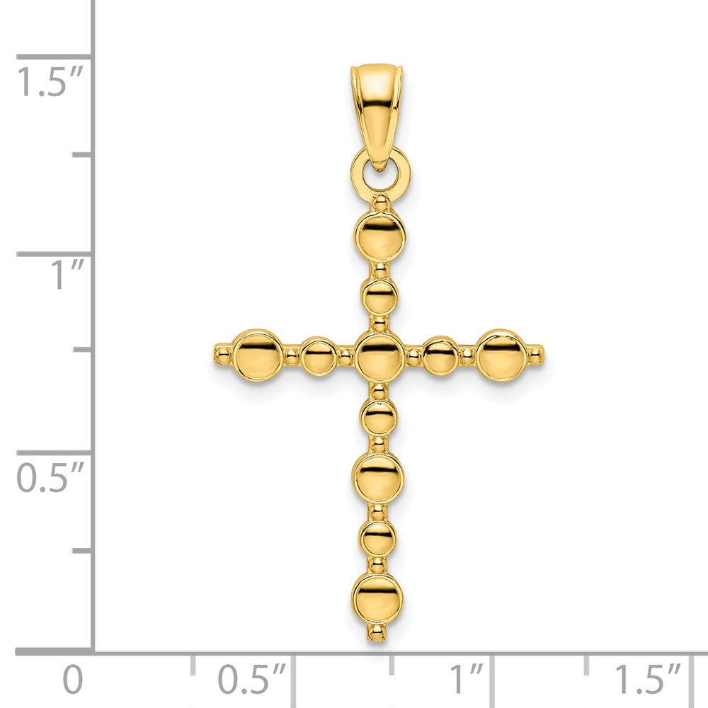 14K Gelbgold Polierter Kreuz-Anhänger mit Perlrand