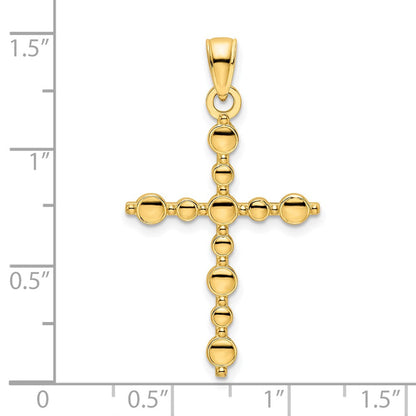 14K Gelbgold Polierter Kreuz-Anhänger mit Perlrand