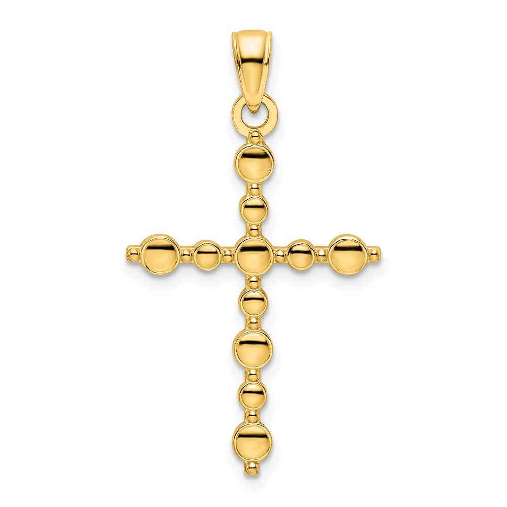 14K Gelbgold Polierter Kreuz-Anhänger mit Perlrand